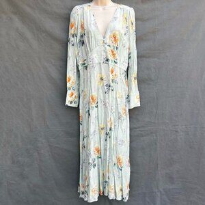 NWT Paris Atelier & Other Stories EUR Sz 42 Midi Green Dusty Dress Floral Button